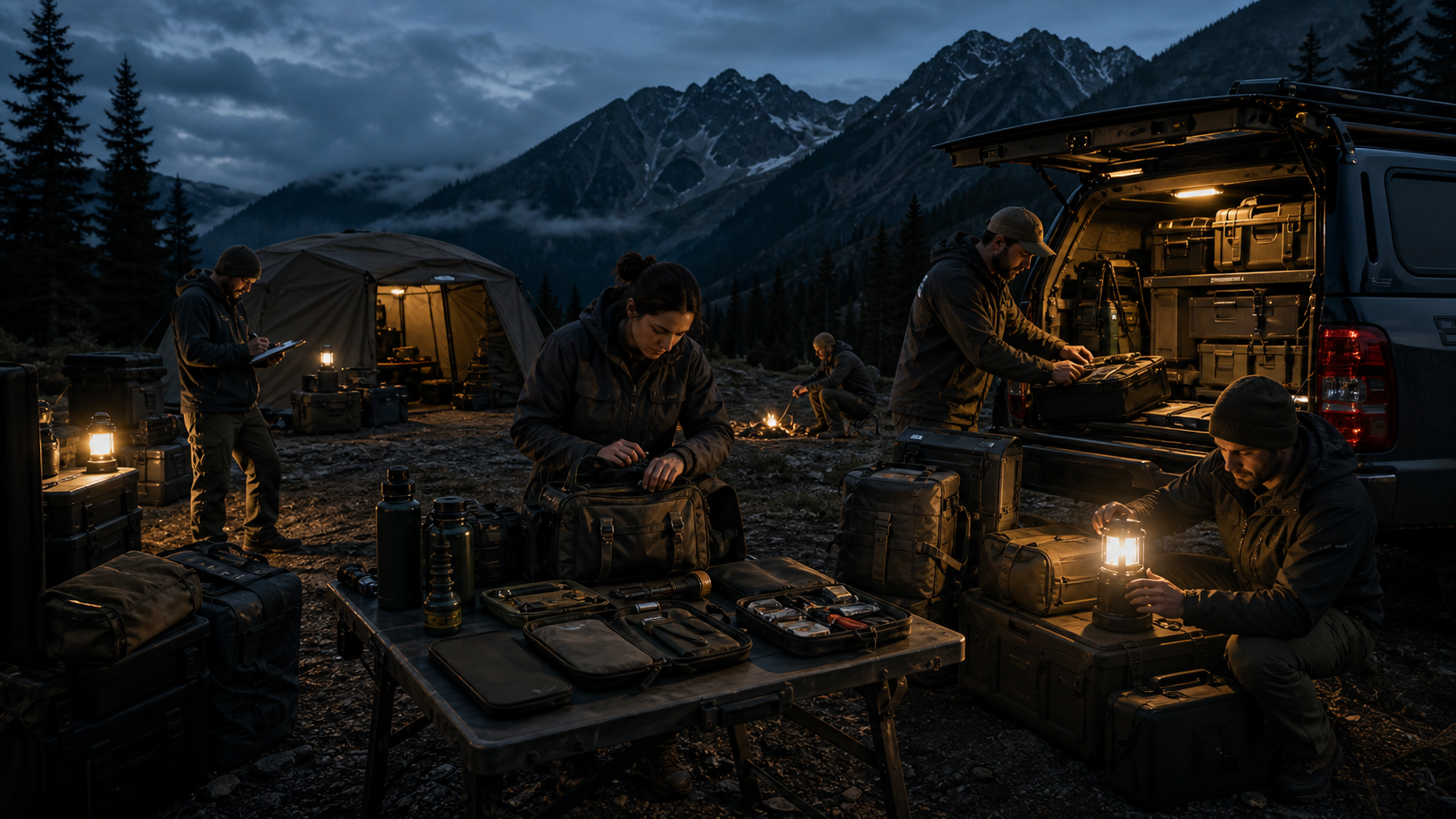 Outdoor field equipment being organized and tested